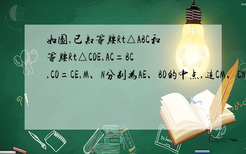 如图,已知等腰Rt△ABC和等腰Rt△CDE,AC=BC,CD=CE,M、N分别为AE、BD的中点,连CM、CN