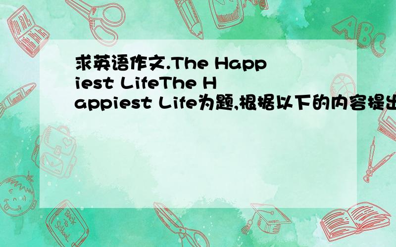 求英语作文.The Happiest LifeThe Happiest Life为题,根据以下的内容提出和你的实际学校生活,写一篇短文来描述一下你心目中最幸福的生活.　内容包括:　　　　1.你现在生活中的快乐和烦恼是什么?